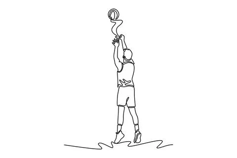 Back view basketball player training scoring shooting free throw Illustrazione stock