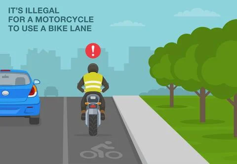 Back view of a biker illegal riding on the bike lane. Stock Illustration