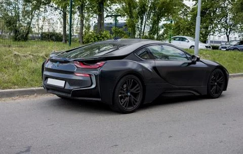 Back view of BMW i8 Stockfoto's