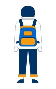 Back view boy standing with backpack 2D cartoon character Stockillustratie