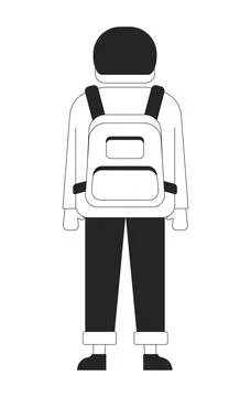 Back view boy standing with backpack 2D line character Stockillustratie