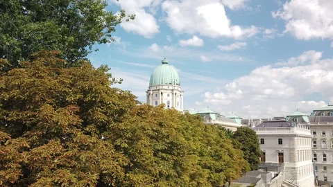 Back view of Buda castle in Budapest - green forground Stock Footage 123875871