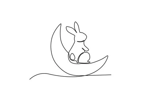 Back view of a bunny sitting on a crescent moon Stockillustratie