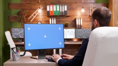 Back view of businessman typing on computer with mock-up Video stock 116770005
