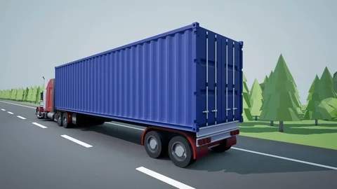Back view camera follows American semi truck with 40 foot container. 動画素材 89885712