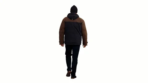 Back view of casual man walks in winter clothes, alpha channel Video stock 89088846