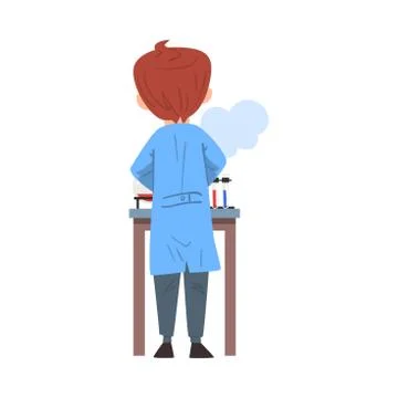 Back View of Chemist Scientist, Doctor or Student Character in Lab Coat Working Stock Illustration