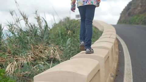 Back view of child walks alone. Girl walking Stock Footage 106235729