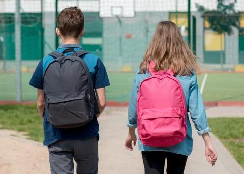 Back view children with bag Stock Photos