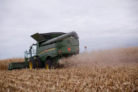 Back view of a combine harvester at work Stock Photos