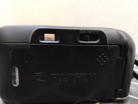 Back View of Compact Film Camera Showing Rewind Switch – Analog Photography Equi Stock Photos