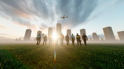 The back view of the corporate team walking forward with firm steps Stock Footage 279038551
