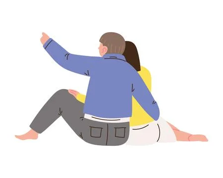 Back view couple sitting Stock Illustration