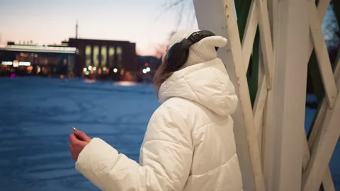 Back View Of Creative Dancing In Lighted Pavilion At Sunset Glow Stock Footage 307457917