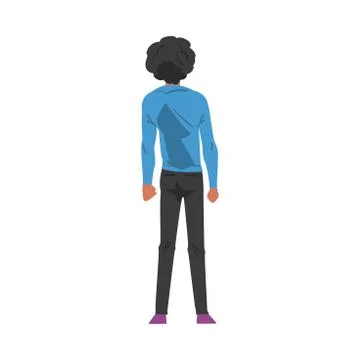 Back View of Curly Brunette Guy, Young Man Viewed from Behind Wearing Casual Stock Illustration