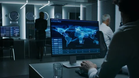 Back View of the Cyber Security Officer ... | Stock Video | Pond5