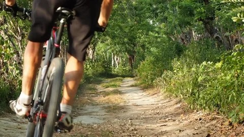 Back view of a cyclist is riding on mountain bike. Stock Footage 131465855