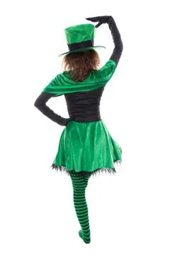 Back view from a dancing leprechaun, isolated on white, concept ireland and s 스톡 사진