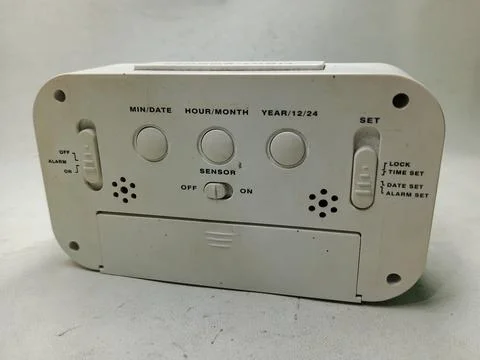 Back View of Digital Alarm Clock Controls Stock Photos
