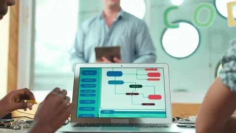 Back view of diverse student coding system while learning program. Edification Stock Footage 270322823