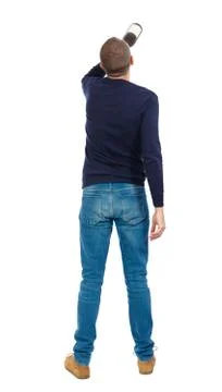 Back view of drunk man with  bottle  wine. drinking young guy Stock Photos