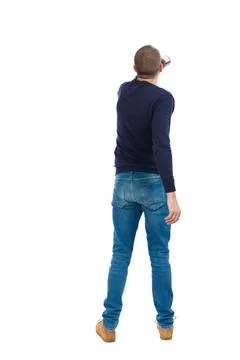 Back view of drunk man with bottle wine. drinking young guy Back view of d... Stock Photos