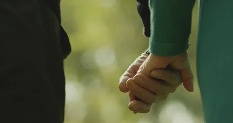 Back View Of Elderly Couple Holding Hands While Walking Together In Park . Vídeos de archivo 121406893