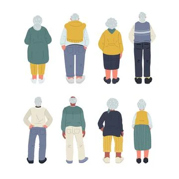 Back view of elderly people,isolated on white background.vector illustration Stock Illustration