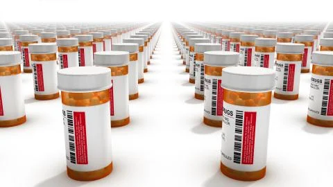 Back view of endless Pill Bottles Foto stock