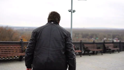 Back view of fat man walking at city Stock Footage 118405211