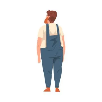 Back View of Fat Overweight Guy, Young Man Viewed from Behind Wearing Casual Stock Illustration