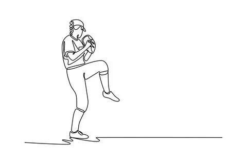 Back view female baseball player throws the ball on green field Stock Illustration