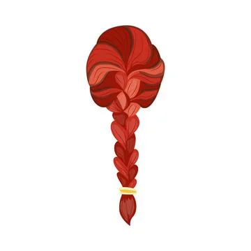Back view female head or wig with long braid, flat vector illustration isolated. Illustrazione stock