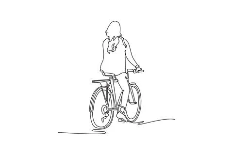 Back view of female worker commuter with electric bicycle Stock Illustration