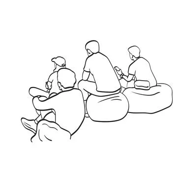 Back view of four people sitting and watching something illustration Stock Illustration