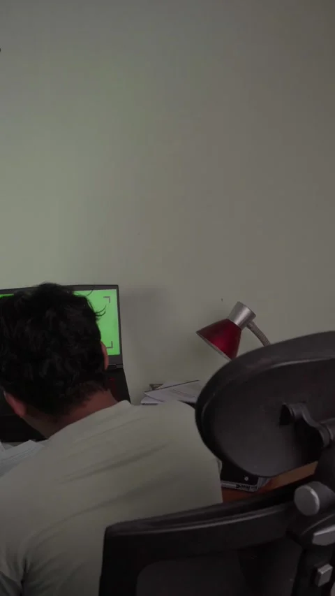 Back view of freelancer in front of laptop Stock Footage 320061342