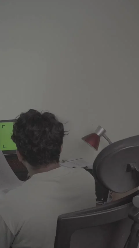 Back view of freelancer in front of laptop Stock Footage 320061398