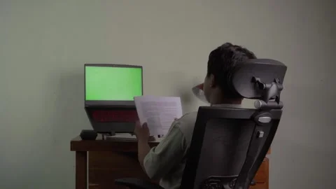 Back view of freelancer in front of laptop Stock Footage 320062137