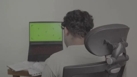 Back view of freelancer in front of laptop Video stock 320245062