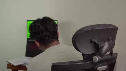 Back view of freelancer in front of laptop Video stock 320245132