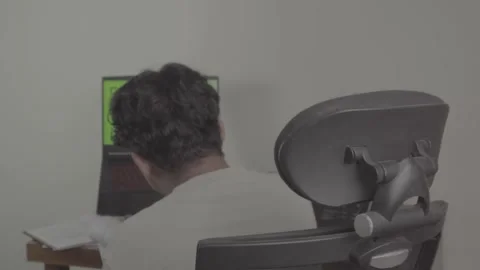 Back view of freelancer in front of laptop Stock Footage 320245188