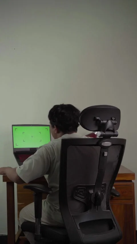 Back view of freelancer in front of laptop Stock Footage 320245888