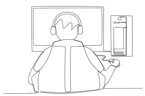 Back view of a gamer playing in the game room 스톡 일러스트