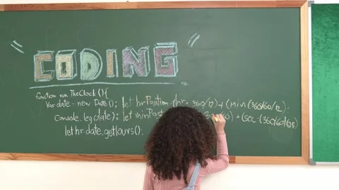 Back view of girl writing engineering prompt and programing system. Pedagogy. Stock Footage 268624443
