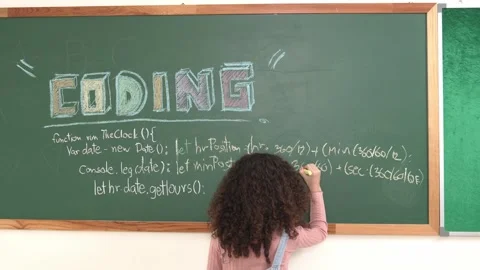 Back view of girl writing engineering prompt and programing system. Pedagogy. 動画素材 277319094