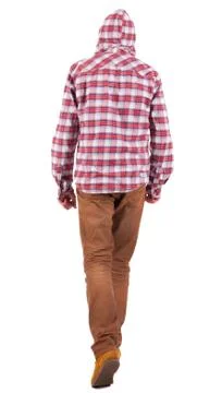 Back view of going  guy in a plaid shirt with hood Stock Photos