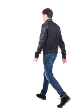 Back view of going  handsome man in jacket Foto stock