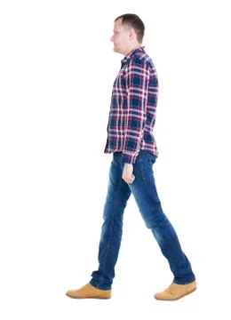 Back view of going  handsome man in checkered shirt Stock Photos