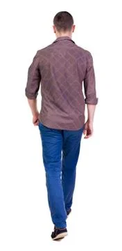 Back view of going  handsome man in jeans and a shirt Stock Photos