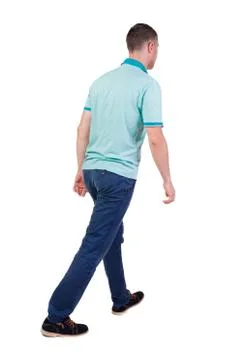 Back view of going  handsome man in jeans and a shirt Stock Photos